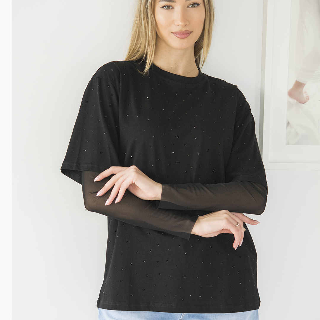 ΜΠΛΟΥΖΑ ΜΕ ΜΑΚΡΥ ΜΑΝΙΚΙ ΚΑΙ STRASS