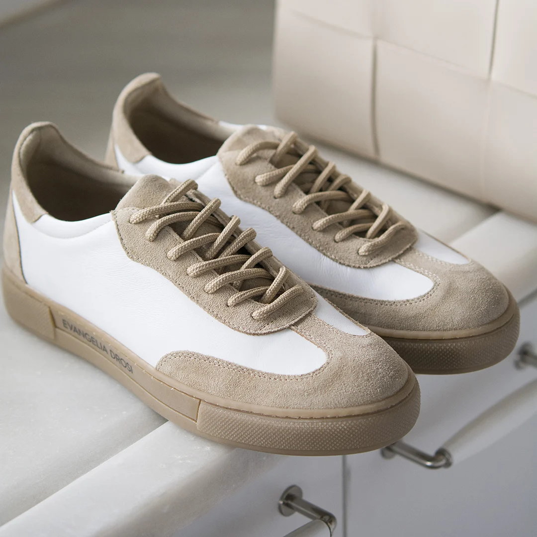 Γυναικεία Δερμάτινα Sneakers Λευκό & Πούρο