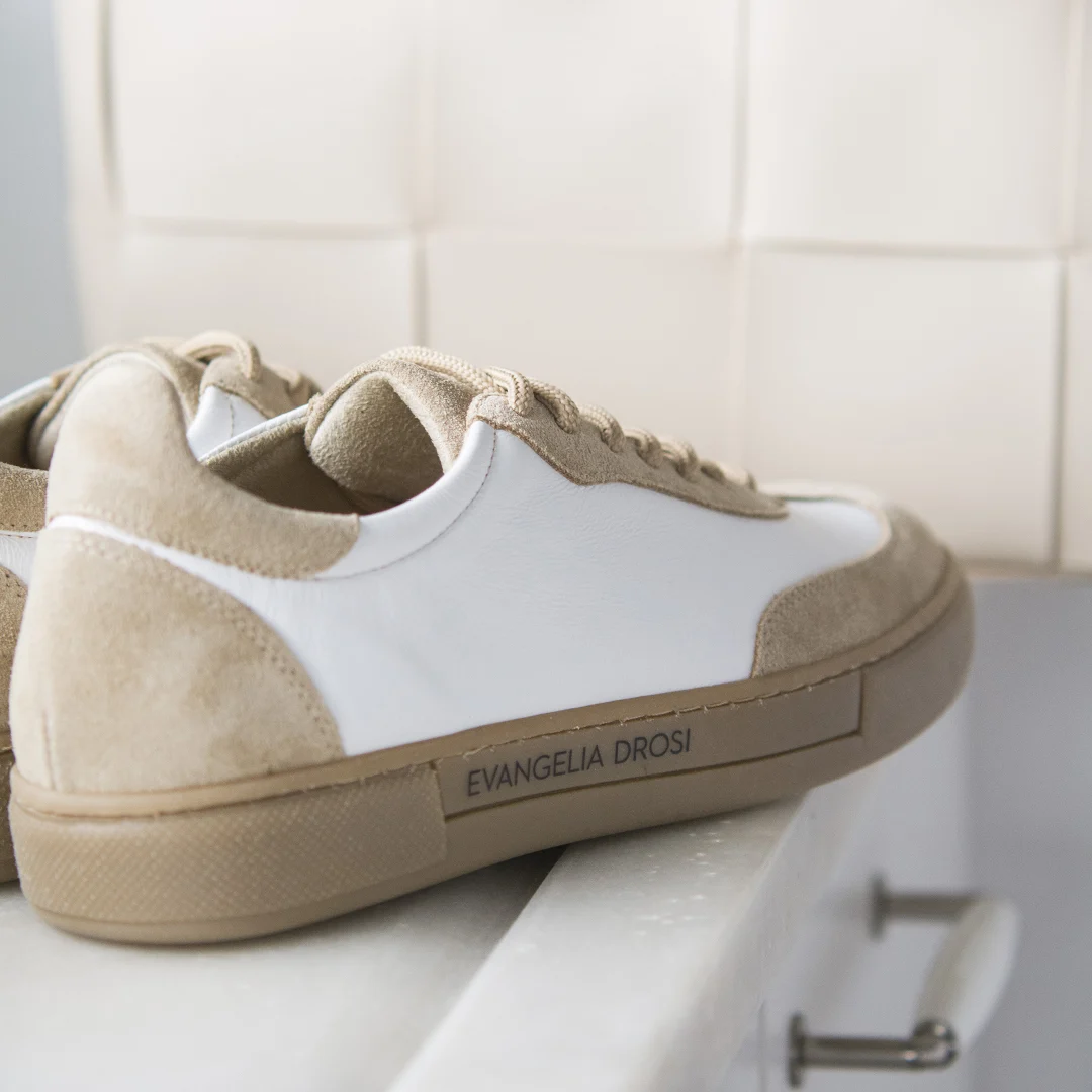 Γυναικεία Δερμάτινα Sneakers Λευκό & Πούρο