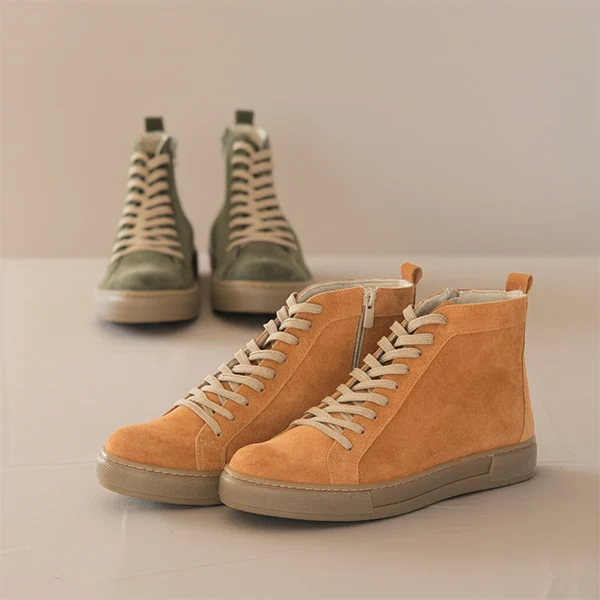 Γυναικεία Δερμάτινα Sneakers Boots Καφέ Αποχρώσεις