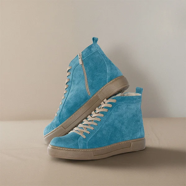 Γυναικεία Δερμάτινα Sneakers Boots Μπλε Αποχρώσεις