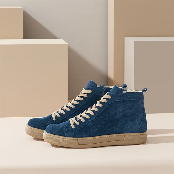 Γυναικεία Δερμάτινα Sneakers Boots Μπλε Αποχρώσεις