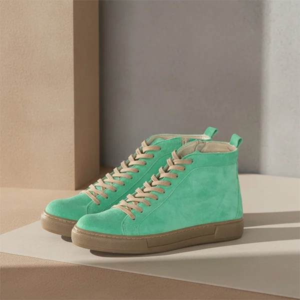 Γυναικεία Δερμάτινα Sneakers Boots Πράσινες Αποχρώσεις