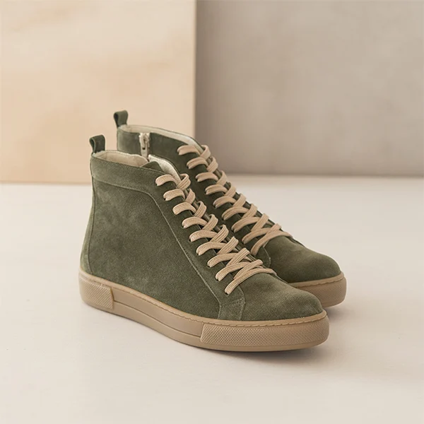 Γυναικεία Δερμάτινα Sneakers Boots Πράσινες Αποχρώσεις