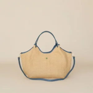 Γυναικεία Τσάντα Ώμου Ψάθινη με Δερμάτινες Λεπτομέρειες