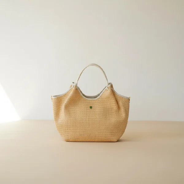 Γυναικεία Τσάντα Ώμου Ψάθινη με Δερμάτινες Λεπτομέρειες