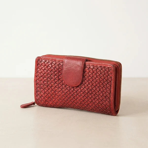 Γυναικείο Δερμάτινο Πλεκτό Πορτοφόλι