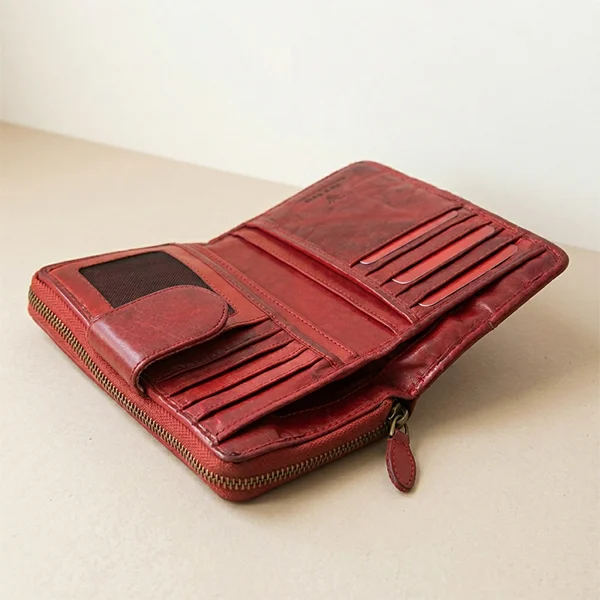 Γυναικείο Δερμάτινο Πλεκτό Πορτοφόλι