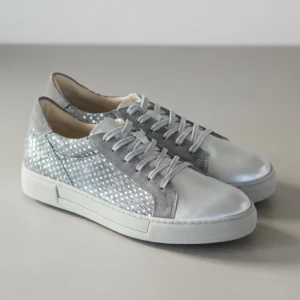Γυναικεία Δερμάτινα Sneakers Ασημί Πουά