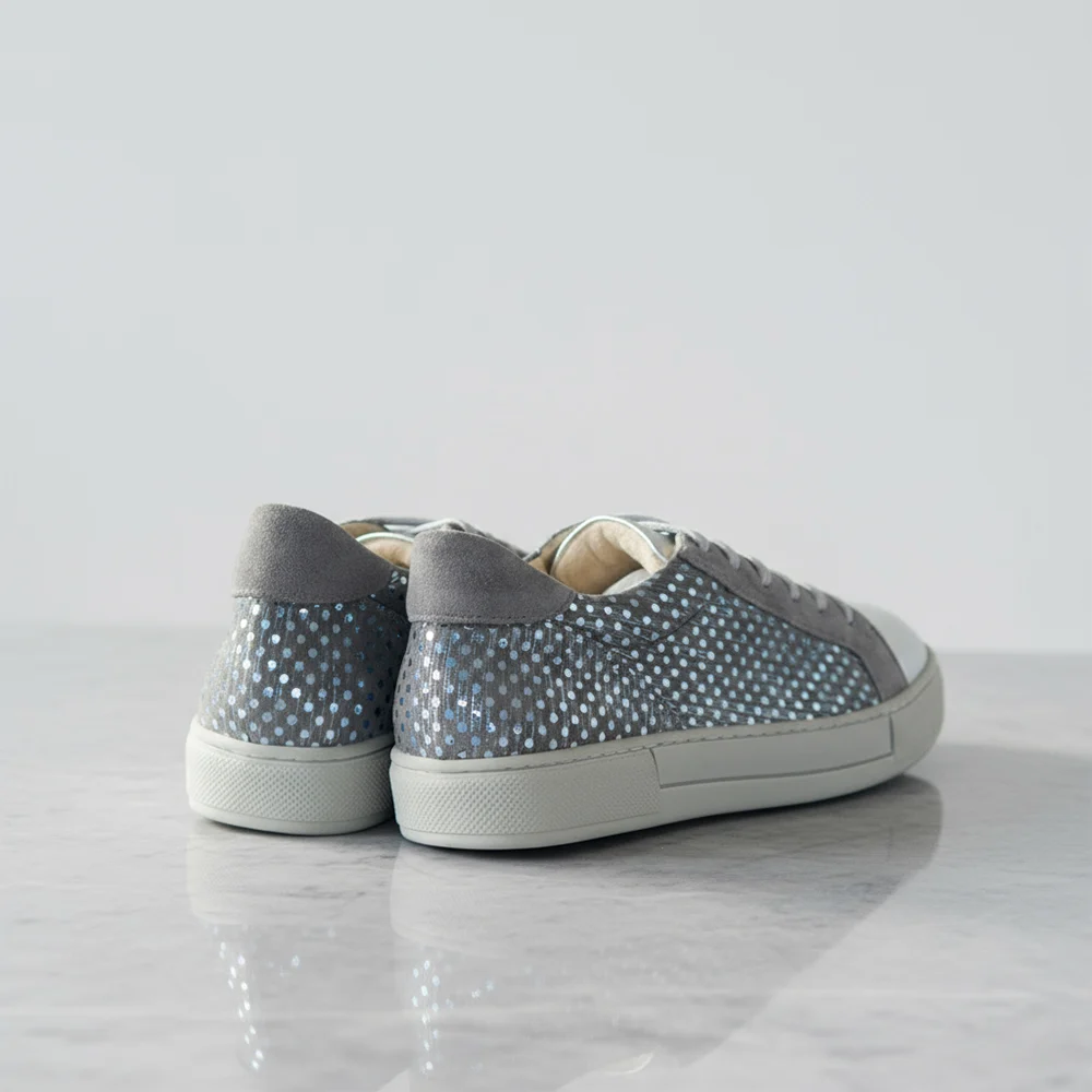 Γυναικεία Δερμάτινα Sneakers Ασημί Πουά