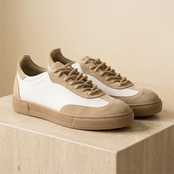 Γυναικεία Δερμάτινα Sneakers Λευκό & Πούρο