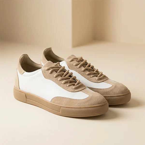 Γυναικεία Δερμάτινα Sneakers Λευκό & Πούρο