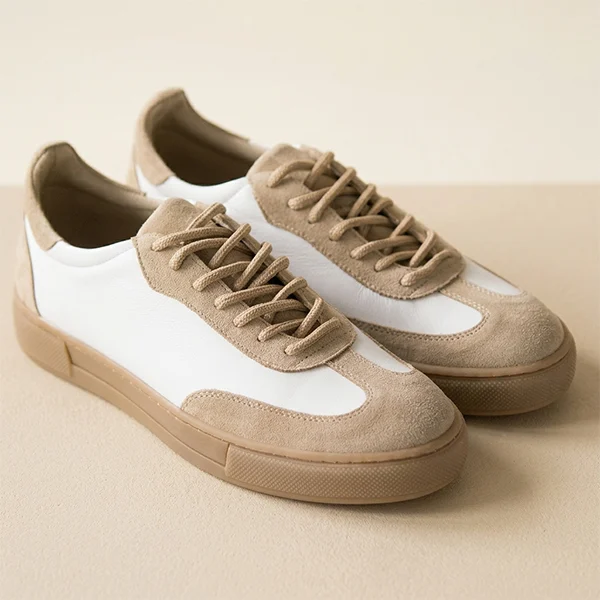 Γυναικεία Δερμάτινα Sneakers Λευκό & Πούρο