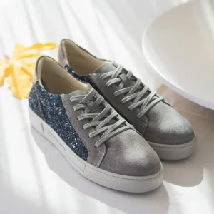 Γυναικεία Δερμάτινα Sneakers Μπλε Glitter