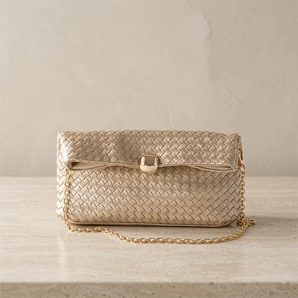 Γυναικεία Πλεκτή Τσάντα Ώμου με Αλυσίδα από Τεχνόδερμα