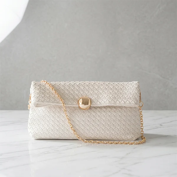 Γυναικεία Πλεκτή Τσάντα Ώμου με Αλυσίδα από Τεχνόδερμα