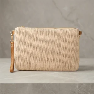 Γυναικείο Τσαντάκι Ψάθινο με Δερμάτινες Λεπτομέρειες