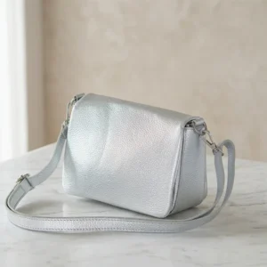 Γυναικεία Δερμάτινη Τσάντα Ασημί