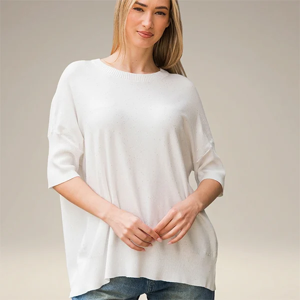 Κοντομάνικη Μπλούζα Oversized με Strass