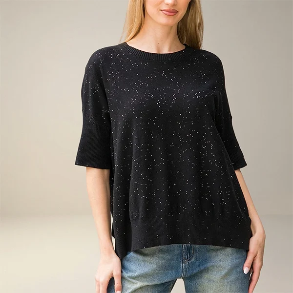 Κοντομάνικη Μπλούζα Oversized με Strass