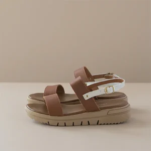 Γυναικεία Δερμάτινα Σανδάλια Comfort Brown-White