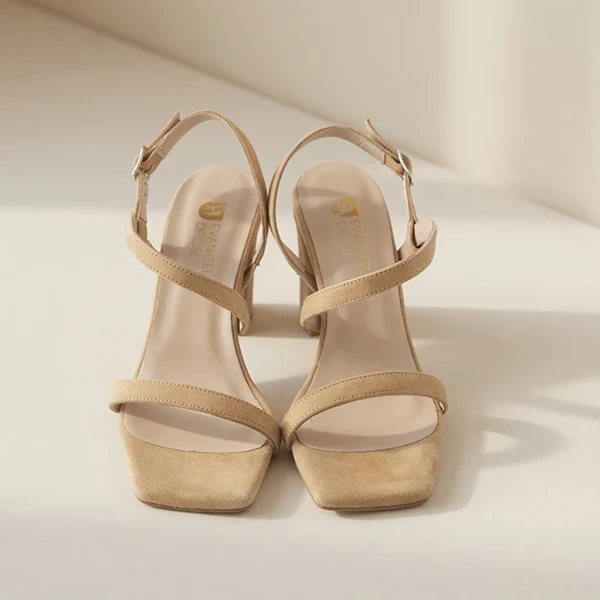 Γυναικεία Δερμάτινα Suede Πέδιλα Beige