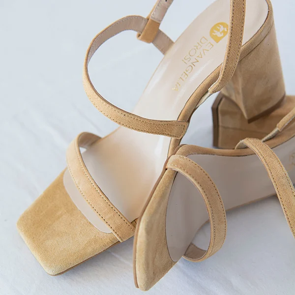Γυναικεία Δερμάτινα Suede Πέδιλα Beige