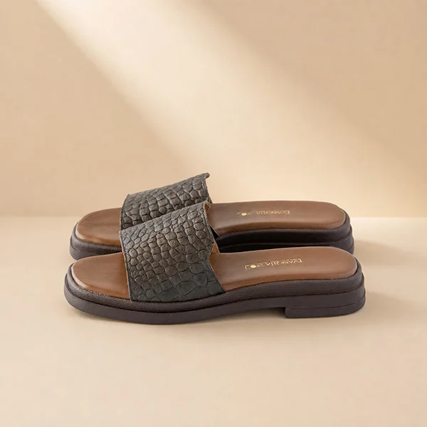 Γυναικεία Δερμάτινα Σανδάλια Brown-Croco