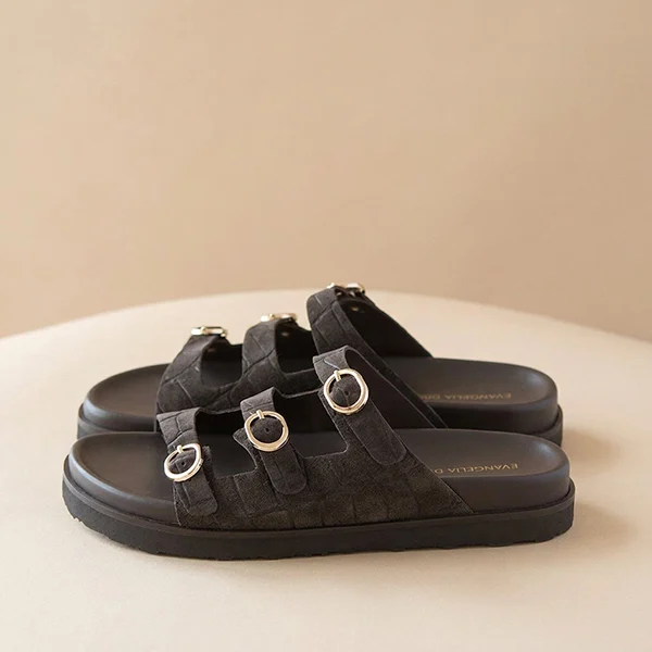 Γυναικεία Δερμάτινα Σανδάλια Καφέ Croco