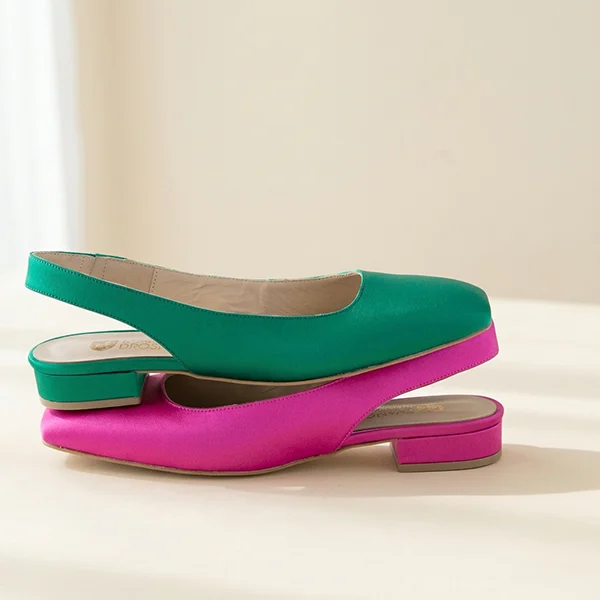 Γυναικείες Δερμάτινες Μπαλαρίνες Slingback με Χαμηλό Τακούνι