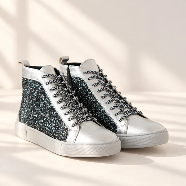 Γυναικεία Δερμάτινα Sneakers Boots Crystal