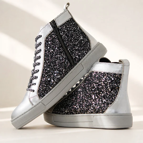 Γυναικεία Δερμάτινα Sneakers Boots Crystal