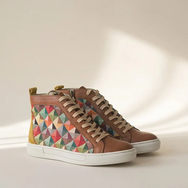 Γυναικεία Δερμάτινα Sneakers Boots Geometric