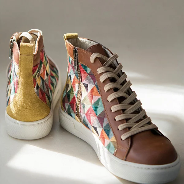 Γυναικεία Δερμάτινα Sneakers Boots Geometric
