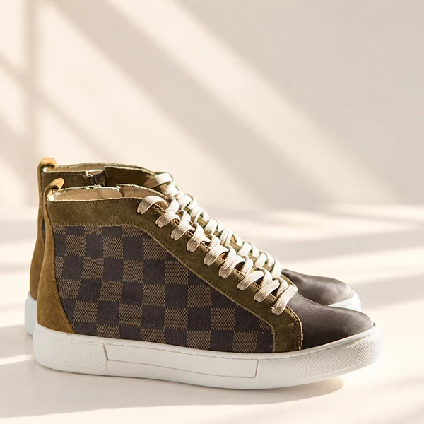 Γυναικεία Δερμάτινα Sneakers Boots Σκάκι