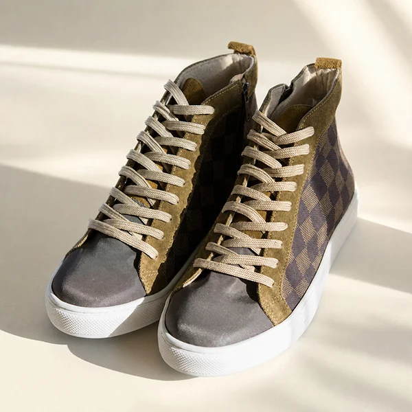 Γυναικεία Δερμάτινα Sneakers Boots Σκάκι