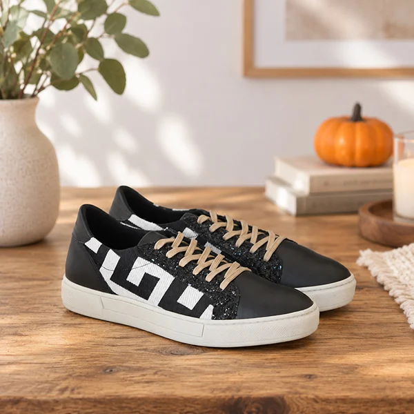 Γυναικεία Δερμάτινα Sneakers Μαύρα Maiandros