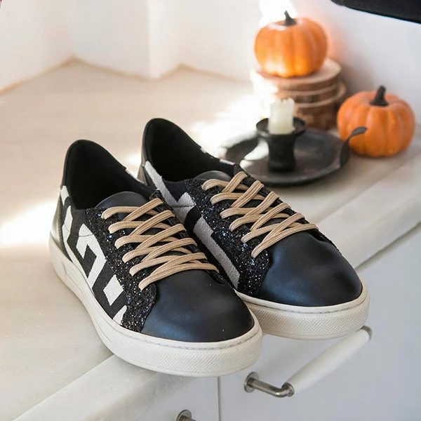 Γυναικεία Δερμάτινα Sneakers Μαύρα Maiandros