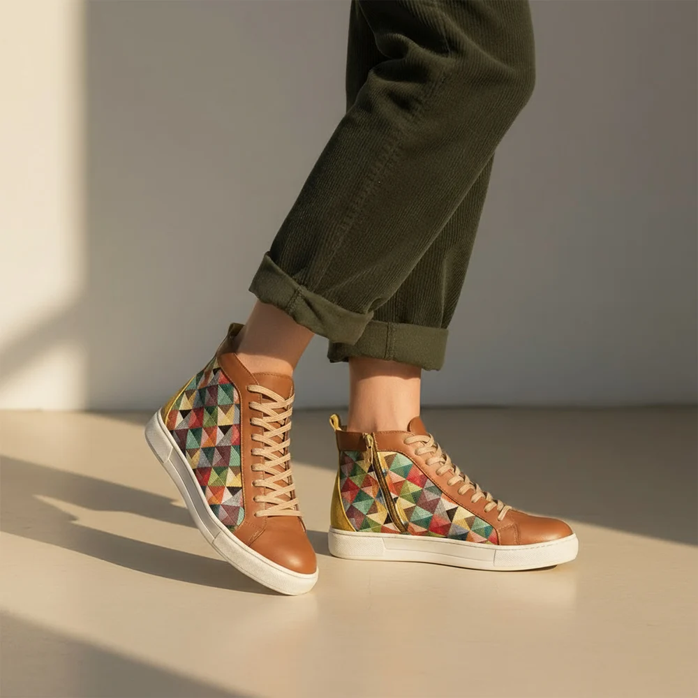 Γυναικεία Δερμάτινα Sneakers Boots Geometric