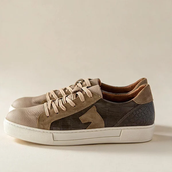 Γυναικεία Δερμάτινα Sneakers Καφέ Croco