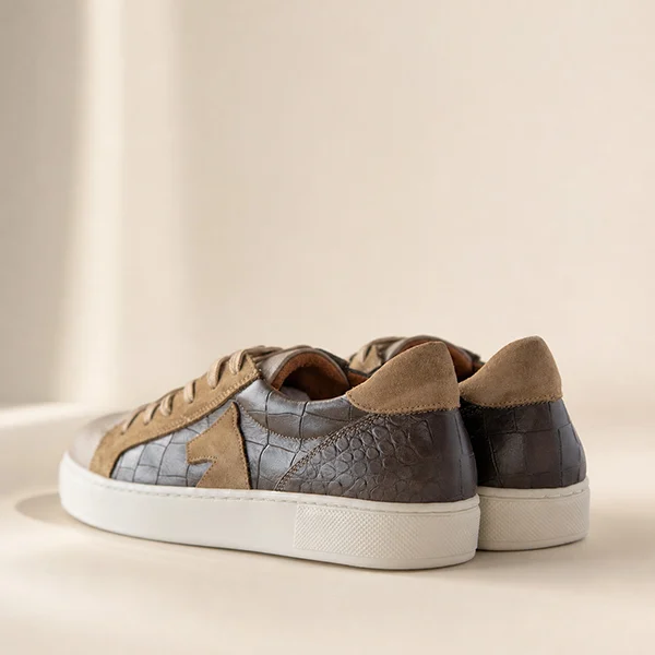 Γυναικεία Δερμάτινα Sneakers Καφέ Croco