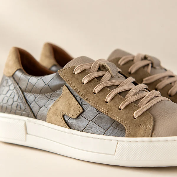 Γυναικεία Δερμάτινα Sneakers Καφέ Croco