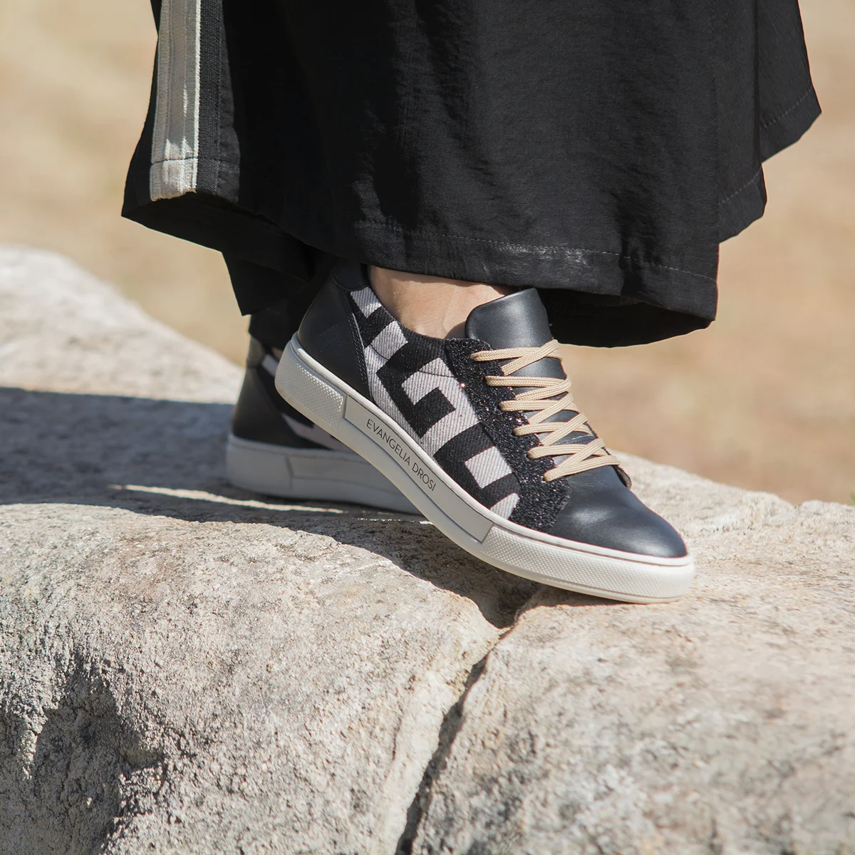 Γυναικεία Δερμάτινα Sneakers Μαύρα Maiandros
