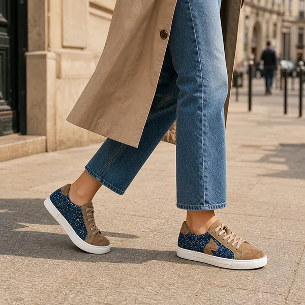 Γυναικεία Δερμάτινα Sneakers Πούρο Glitter