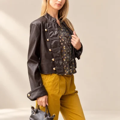 Jacket από Τεχνόδερμα με Κινέζικο Κούμπωμα