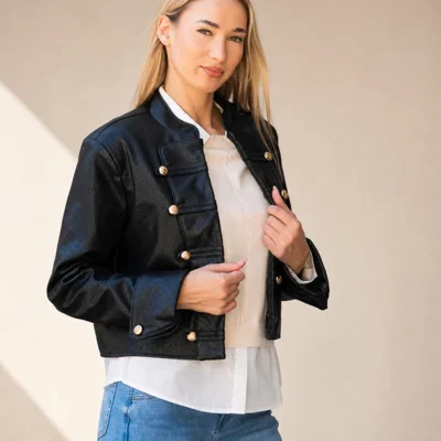 Jacket από Τεχνόδερμα με Κινέζικο Κούμπωμα