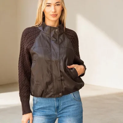 Jacket από Τεχνόδερμα με Πλεκτά Μανίκια