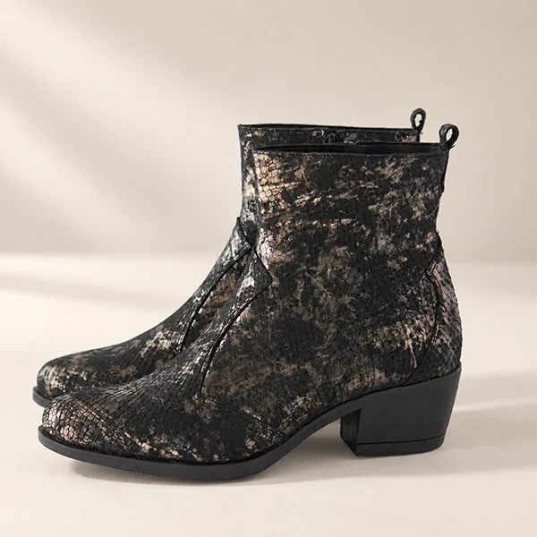 Γυναικεία Δερμάτινα Μποτάκια Snake - Print
