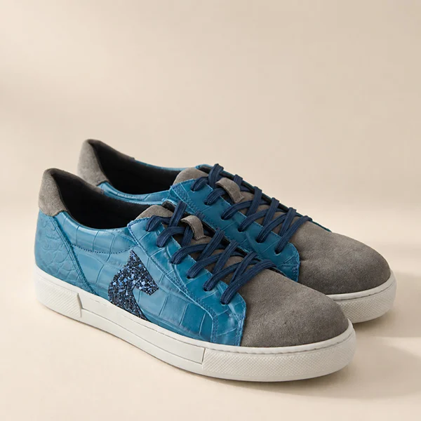 Γυναικεία Δερμάτινα Sneakers Blue - Croco
