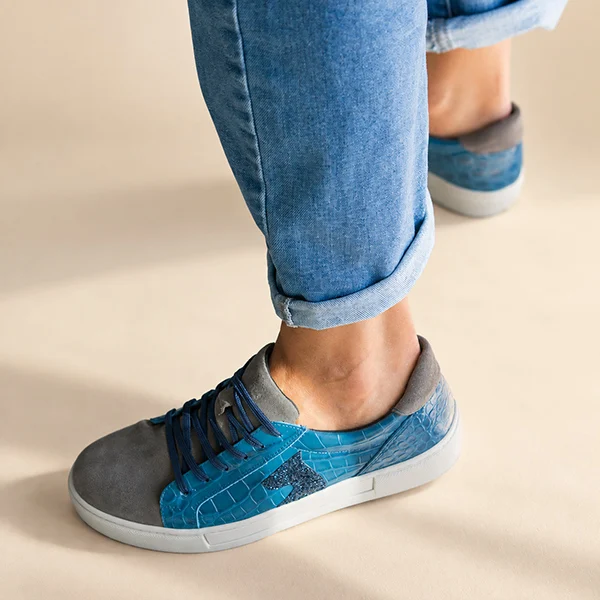 Γυναικεία Δερμάτινα Sneakers Blue - Croco